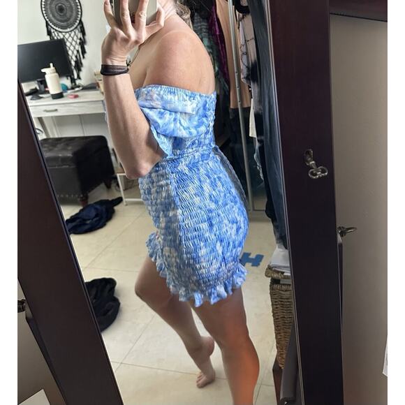 Faithfull the Brand Magnolia Mini Dress Sz 4 Small Blue Floral Tie Dye Smocked - Picture 11 of 11